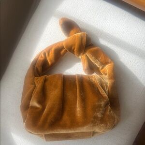 Anthropologie Velvet Knot Handle Bag - Tan